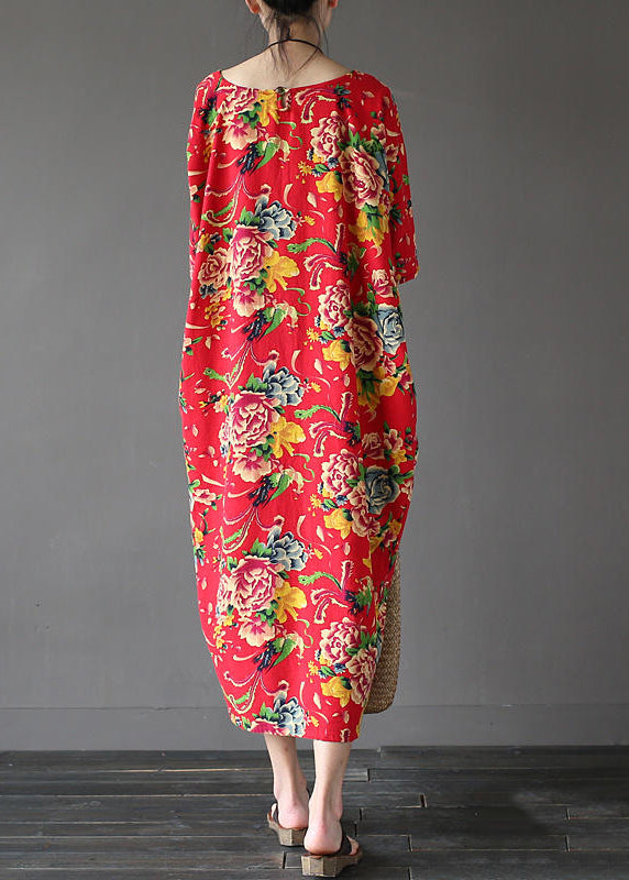 Unique Red O-Neck Print Holiday Cozy Maxi Dress Summer LY2595 - fabuloryshop