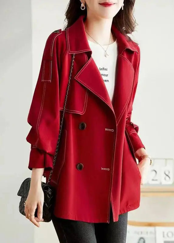 Unique Red Peter Pan Collar Pockets Button Patchwork Cotton Coats Fall Ada Fashion