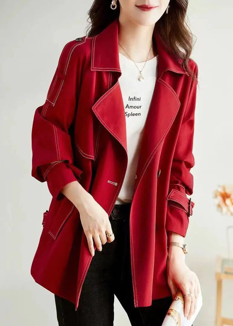 Unique Red Peter Pan Collar Pockets Button Patchwork Cotton Coats Fall Ada Fashion