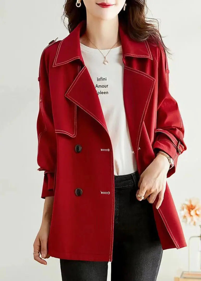 Unique Red Peter Pan Collar Pockets Button Patchwork Cotton Coats Fall Ada Fashion