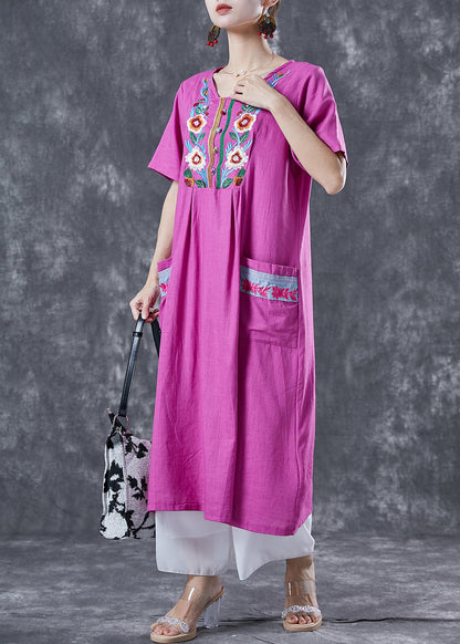 Unique Rose Embroideried Pockets Linen Holiday Dress Summer LY5630 - fabuloryshop