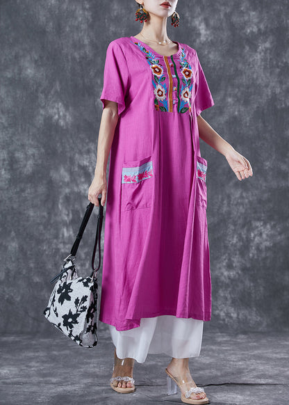 Unique Rose Embroideried Pockets Linen Holiday Dress Summer LY5630 - fabuloryshop