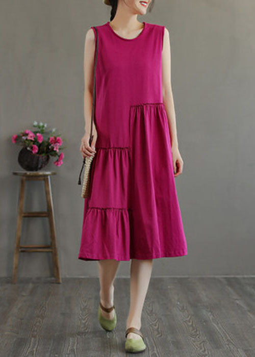 Unique Rose O-Neck Wrinkled Cotton Maxi Dresses Sleeveless TG1026 - fabuloryshop