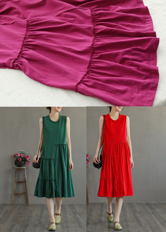 Unique Rose O-Neck Wrinkled Cotton Maxi Dresses Sleeveless TG1026 - fabuloryshop