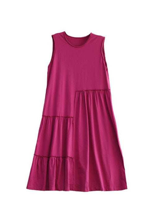 Unique Rose O-Neck Wrinkled Cotton Maxi Dresses Sleeveless TG1026 - fabuloryshop