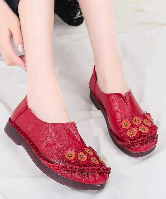 Unique Splicing Flat Shoes For Women Red Floral Cowhide Leather LY0172 - fabuloryshop