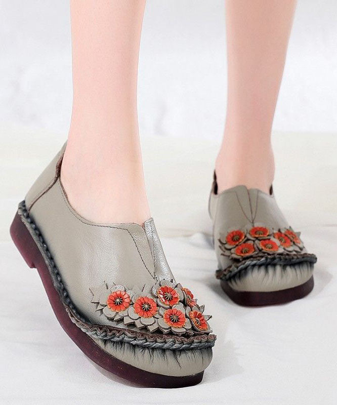 Unique Splicing Flat Shoes For Women Red Floral Cowhide Leather LY0172 - fabuloryshop