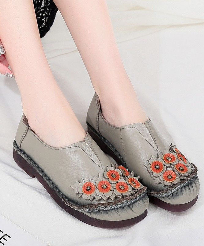 Unique Splicing Flat Shoes For Women Red Floral Cowhide Leather LY0172 - fabuloryshop