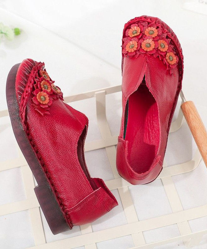 Unique Splicing Flat Shoes For Women Red Floral Cowhide Leather LY0172 - fabuloryshop