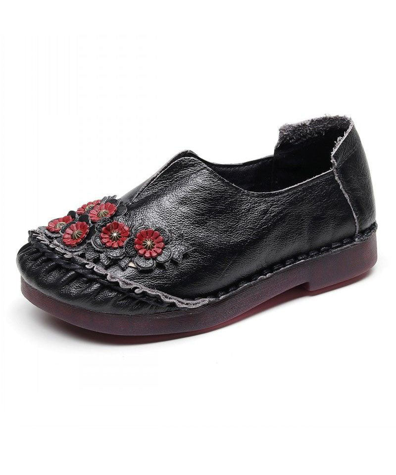 Unique Splicing Flat Shoes For Women Red Floral Cowhide Leather LY0172 - fabuloryshop