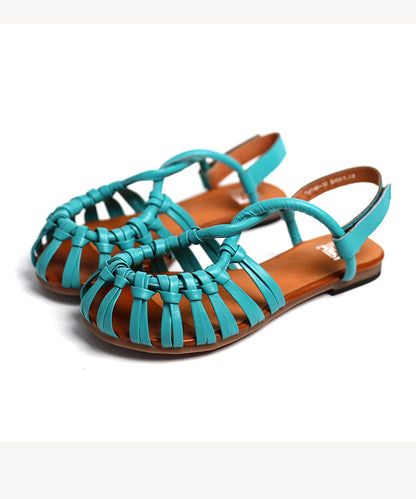 Sandals Blue Cowhide Leather Hollow Out