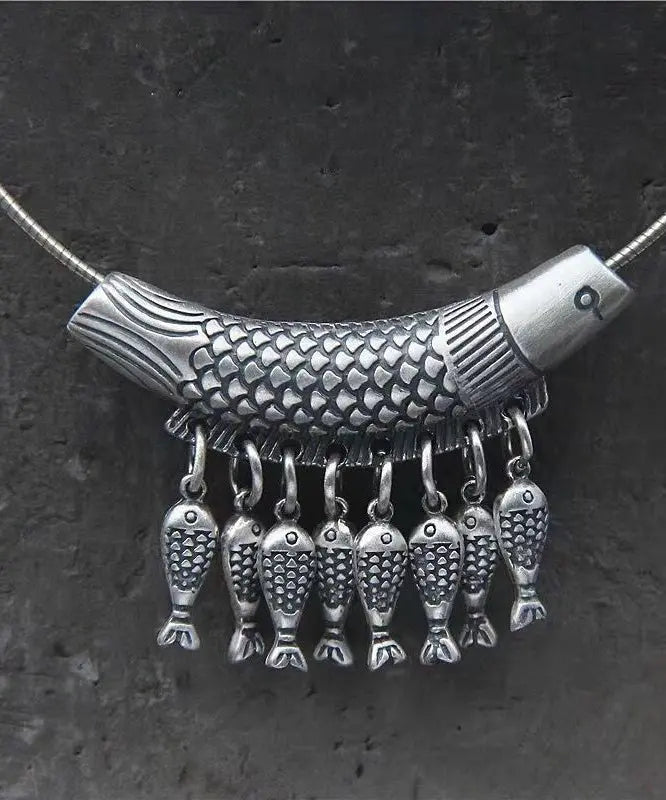 Unique Sterling Silver Fish Knitting Tassel Choker Ada Fashion