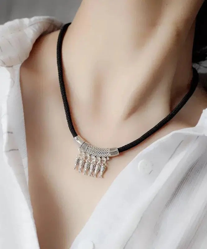 Unique Sterling Silver Fish Knitting Tassel Choker Ada Fashion