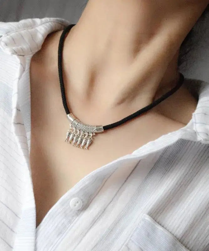 Unique Sterling Silver Fish Knitting Tassel Choker Ada Fashion