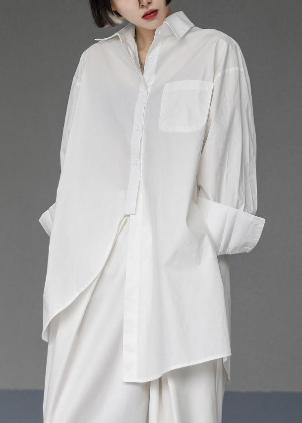 Unique White Asymmetrical Design Side Open Cotton Long Shirts Spring LY1500 - fabuloryshop