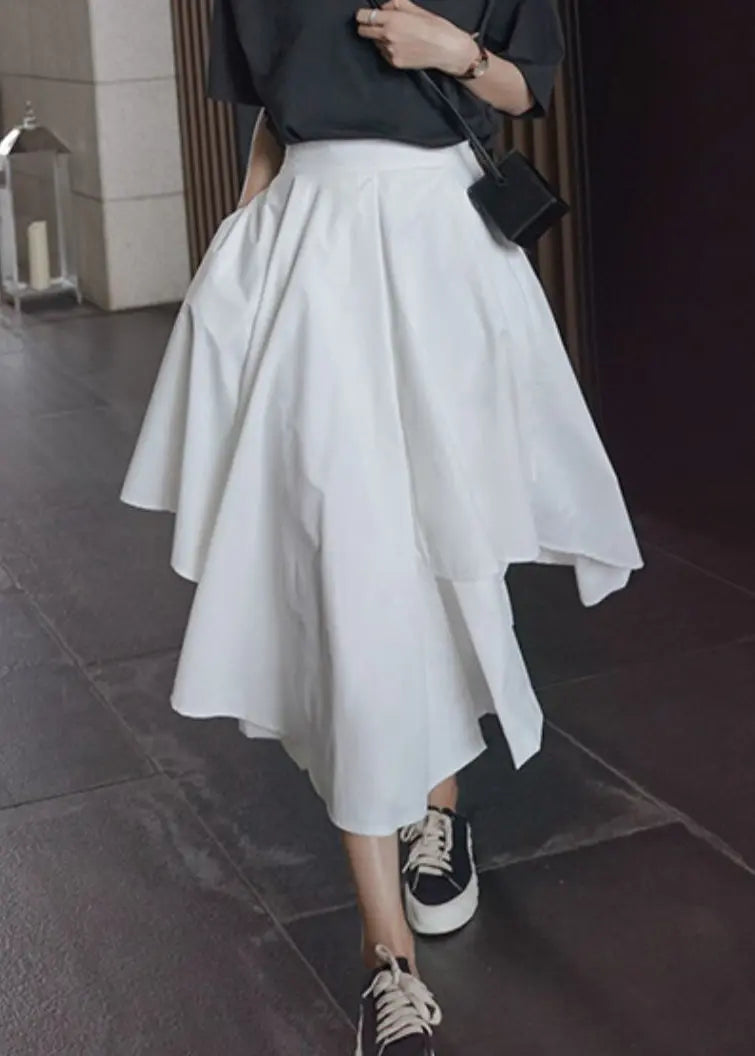 Unique White Asymmetrical Pockets Patchwork Cotton Pants Skirt Summer Ada Fashion