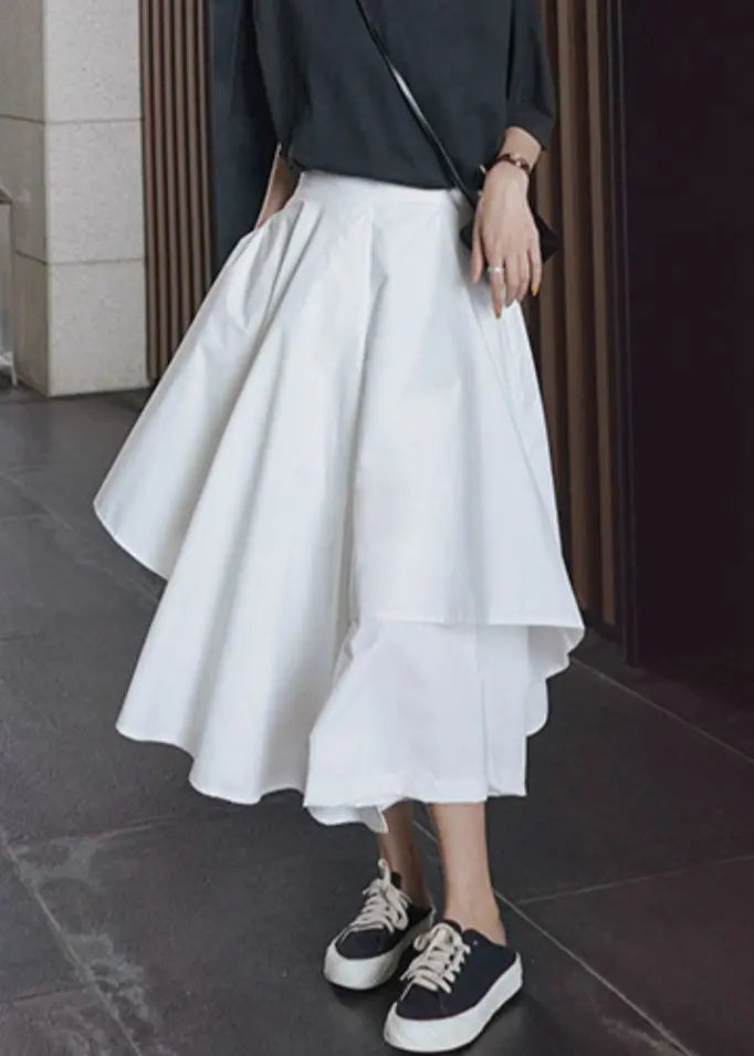 Unique White Asymmetrical Pockets Patchwork Cotton Pants Skirt Summer Ada Fashion