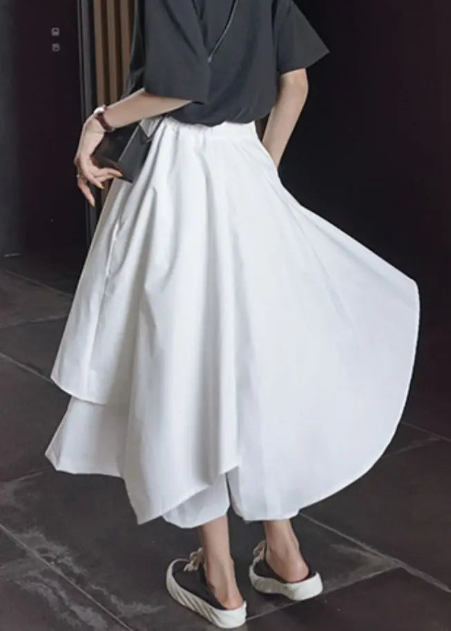 Unique White Asymmetrical Pockets Patchwork Cotton Pants Skirt Summer Ada Fashion