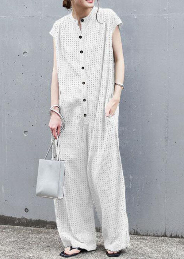 Unique White Hollow Out Cotton Wide Leg Jumpsuit Summer LY2121 - fabuloryshop