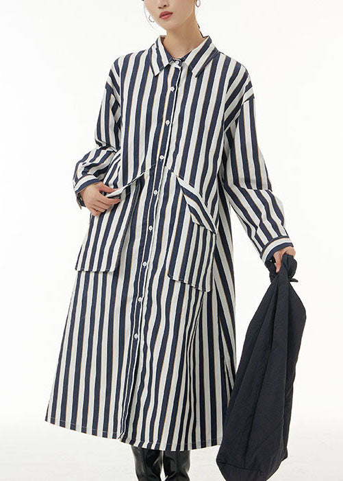 Unique White Peter Pan Collar Striped Pockets Patchwork Cotton Shirts Dress Spring LY1162 - fabuloryshop