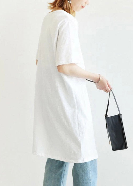 Unique White Side Open Cotton Long T Shirt Summer LY2105 - fabuloryshop