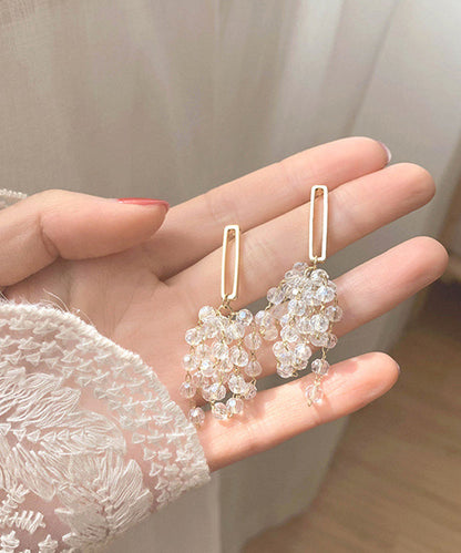 Unique White Sterling Silver Copper Crystal Hollow Out Drop Earrings LY1794 - fabuloryshop