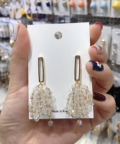 Unique White Sterling Silver Copper Crystal Hollow Out Drop Earrings LY1794 - fabuloryshop