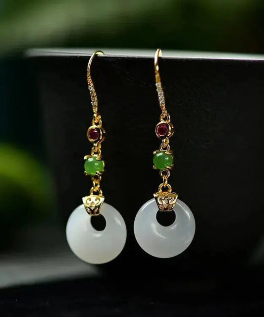 Unique White Sterling Silver Overgild Inlaid Jade Drop Earrings Ada Fashion