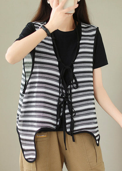 Unique White V Neck Striped Hollow Out Waistcoat Summer LY2976 - fabuloryshop