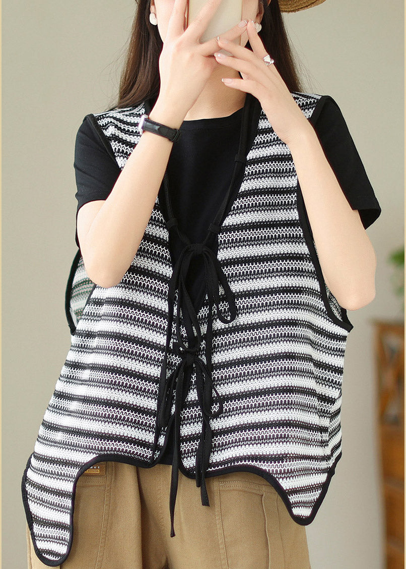 Unique White V Neck Striped Hollow Out Waistcoat Summer LY2976 - fabuloryshop