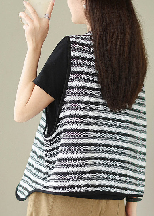 Unique White V Neck Striped Hollow Out Waistcoat Summer LY2976 - fabuloryshop