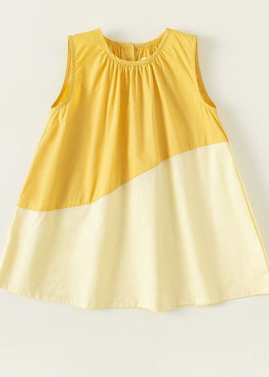 Unique Yellow O Neck Patchwork Cotton Baby Girls Dresses Sleeveless LY5515 - fabuloryshop
