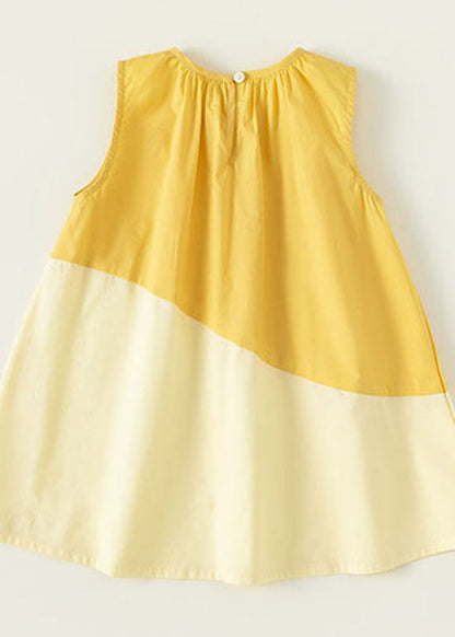 Unique Yellow O Neck Patchwork Cotton Baby Girls Dresses Sleeveless LY5515 - fabuloryshop