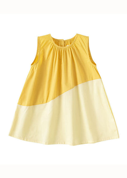 Unique Yellow O Neck Patchwork Cotton Baby Girls Dresses Sleeveless LY5515 - fabuloryshop