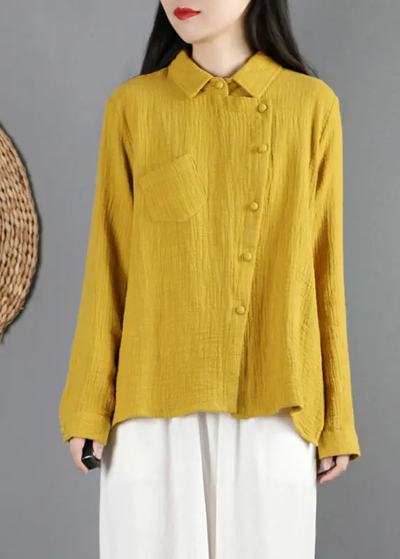 Unique Yellow Patchwork Shirt Long Sleeve Ada Fashion