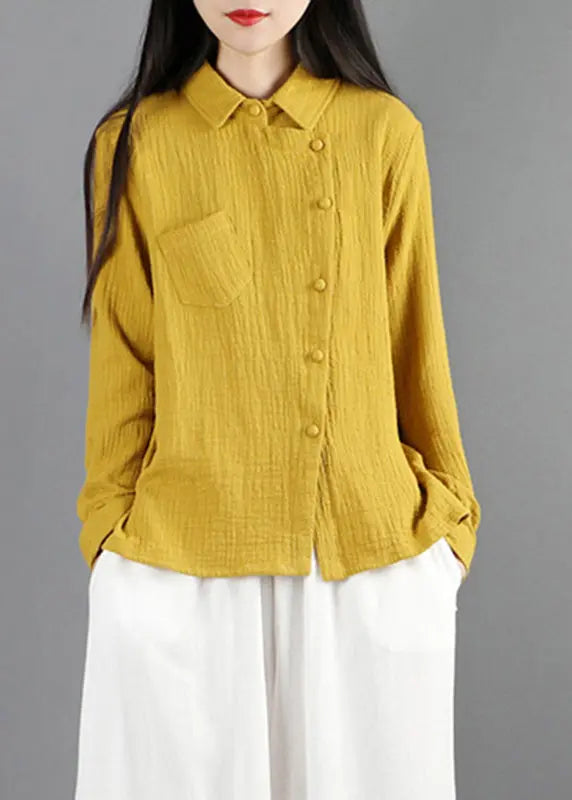 Unique Yellow Patchwork Shirt Long Sleeve Ada Fashion