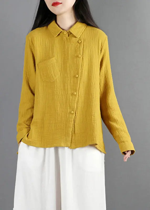 Unique Yellow Patchwork Shirt Long Sleeve Ada Fashion