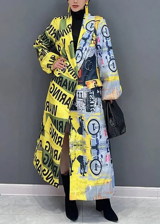 Unique Yellow The Press Style Print Pockets Patchwork Cotton Coats Fall Ada Fashion