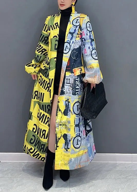 Unique Yellow The Press Style Print Pockets Patchwork Cotton Coats Fall Ada Fashion