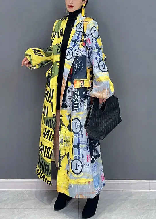 Unique Yellow The Press Style Print Pockets Patchwork Cotton Coats Fall Ada Fashion