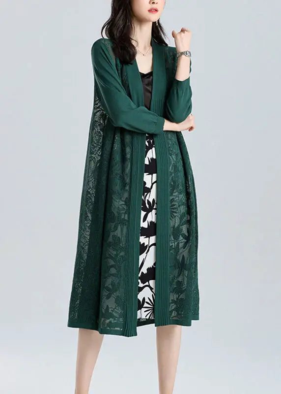 Unique Yellow V Neck Embroideried Patchwork Thin Ice Size Long Knit Cardigan Summer Ada Fashion