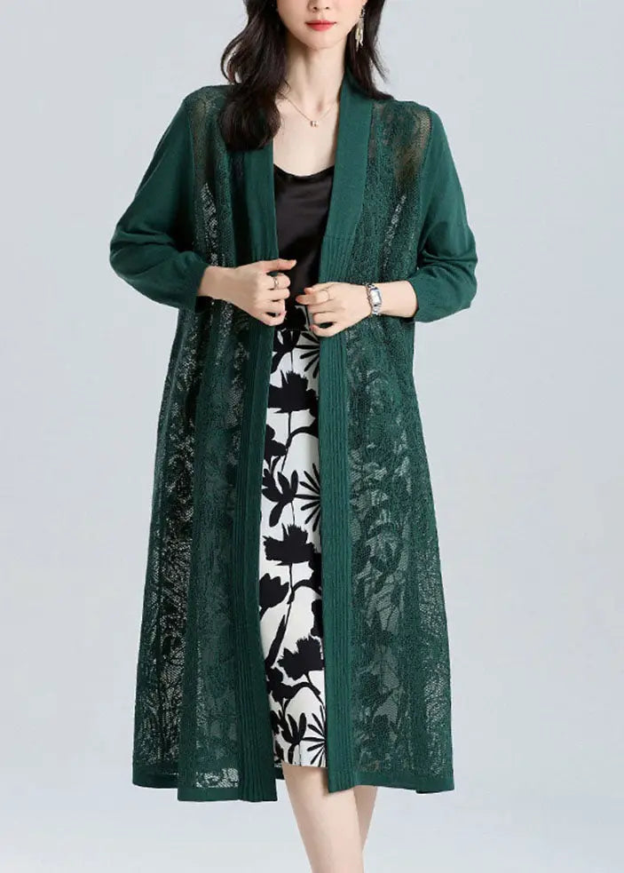 Unique Yellow V Neck Embroideried Patchwork Thin Ice Size Long Knit Cardigan Summer Ada Fashion
