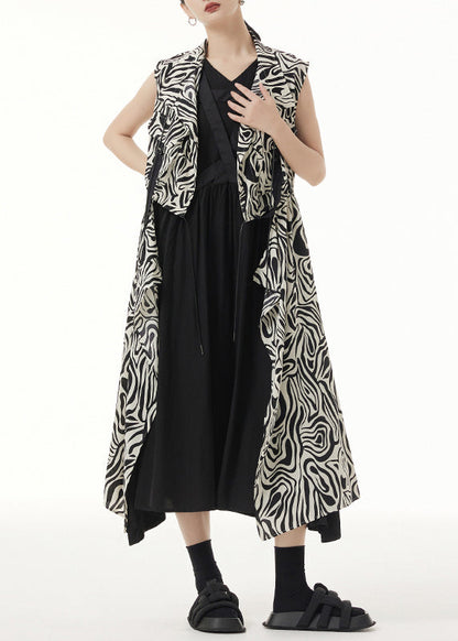 Unique Zebra Pattern Asymmetrical Lace Up Patchwork Silk Long Waistcoat Sleeveless Ada Fashion