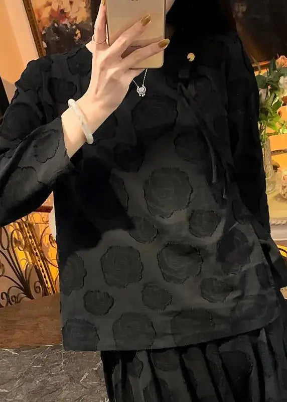 Vintage Apricot O-Neck Asymmetrical Button Tops Long Sleeve Ada Fashion