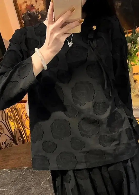 Vintage Apricot O-Neck Asymmetrical Button Tops Long Sleeve Ada Fashion