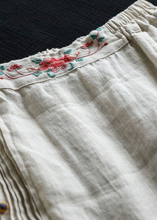 Vintage Beige Embroideried Pockets Patchwork Cotton Skirts Summer Ada Fashion