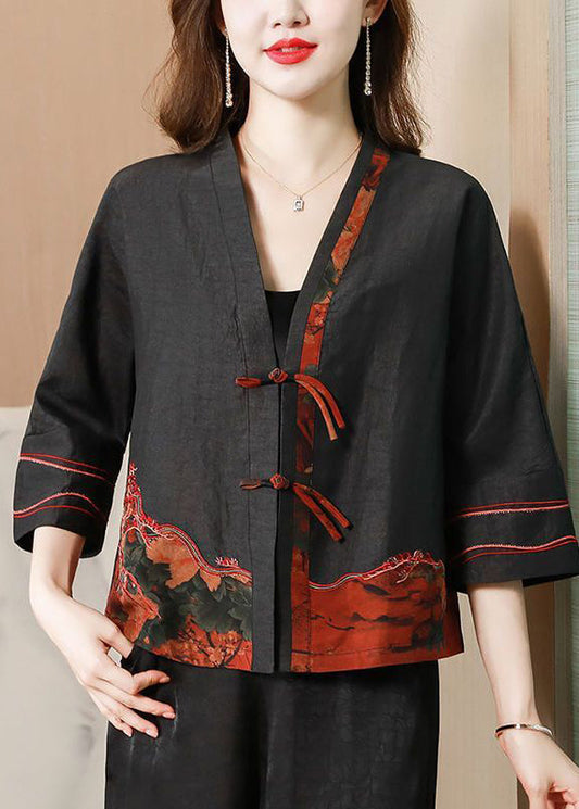 Vintage Black Embroideried Chinese Button Silk Jacket Bracelet Sleeve LY0695 - fabuloryshop