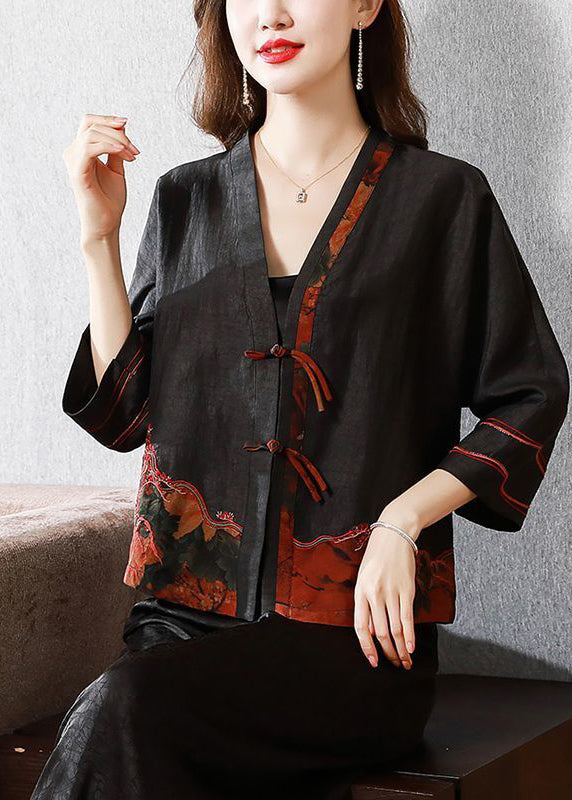 Vintage Black Embroideried Chinese Button Silk Jacket Bracelet Sleeve LY0695 - fabuloryshop