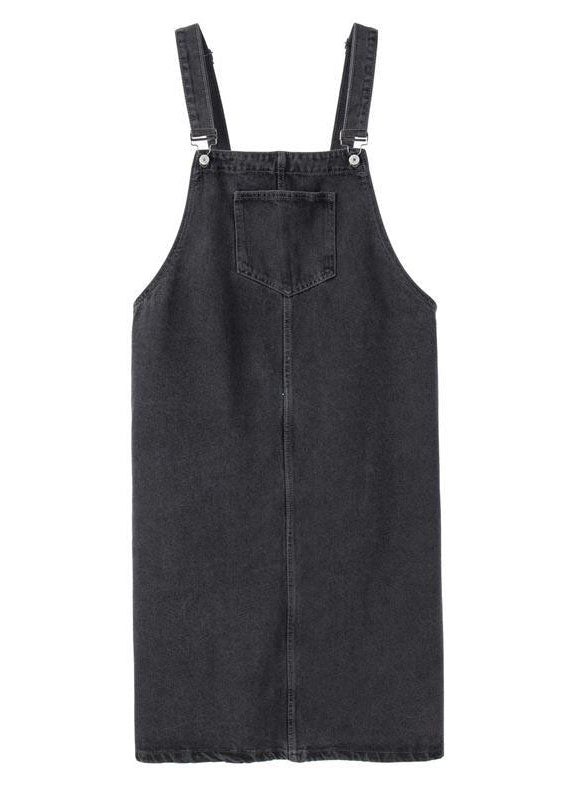 Vintage Black Slash Neck Patchwork Button Denim Long Dress Fall Ada Fashion