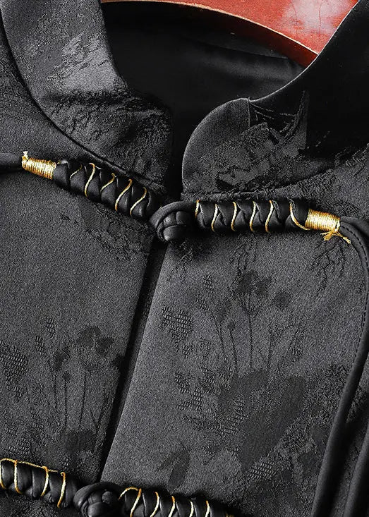 Vintage Black Tasseled Jacquard Patchwork Silk Velour Coat Fall Ada Fashion